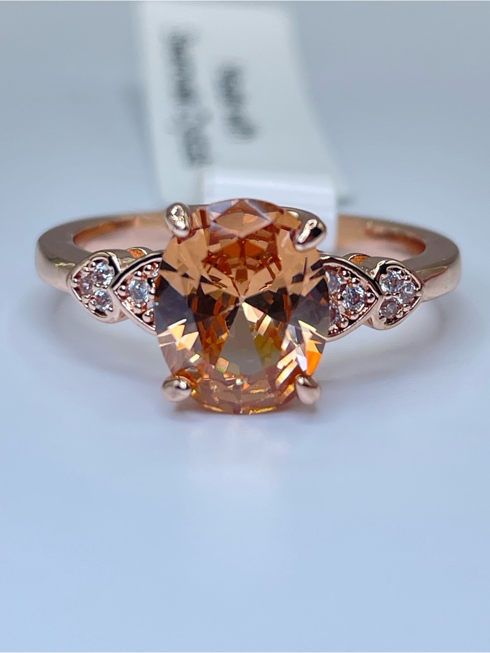 Swarovski Crystal Elements Oval Champagne Crystal Rose Gold Cocktail Ring Sz 8